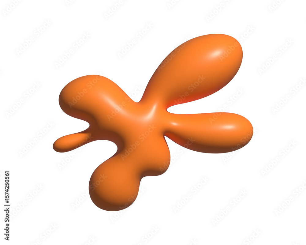 Obraz premium Cartoon Orange Drop Stain Splatter. Paint and Ink with Splashes. 3D Render, Transparent Background. Single Keywords Only