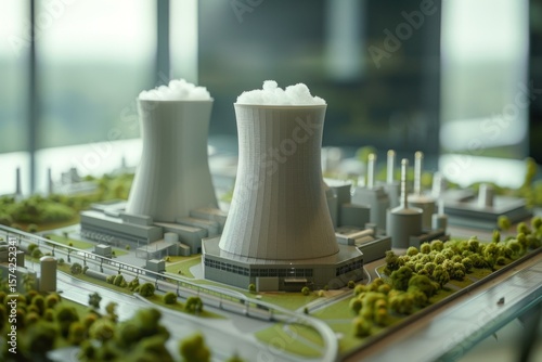 Wallpaper Mural Detailed miniature nuclear power plant emitting steam, showcasing industrial design and energy generation Torontodigital.ca
