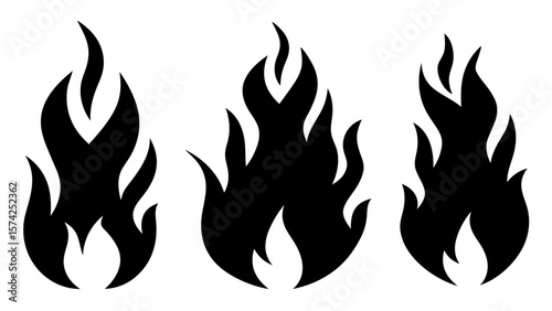 Set of fire flame vector icons in various shapes. Isolated on transparent background, perfect for warning signs, energy, heat, danger, and graphic design use.