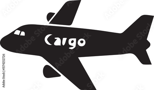 Cargo Plane Silhouette Ascending with Bold Text Graphic, A Symbol of Global Transportation and Logistics Services, a cargo airplane, black silhouette