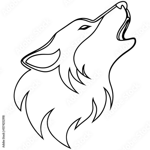 Siberian husky howling in simple line art illustration. Howling siberian husky with detailed coat, simple black lines on white backdrop presents striking animal form, head, and open mouth.