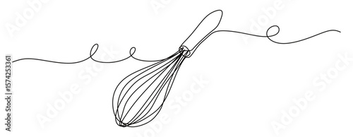 the continuous line art of a manual mixer for whipping cake batter