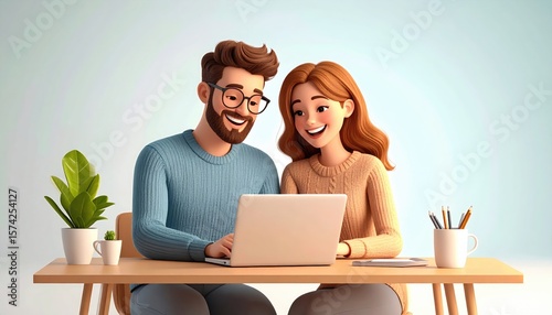 Cartoon couple working on laptop (1)