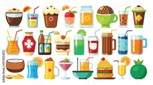 Refreshing Drinks A Colorful Collection of Beverage Icons