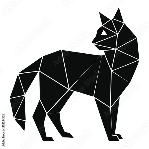 Geometric Black Cat Silhouette in Low Poly Style