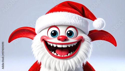 Cartoon creature with Christmas hat