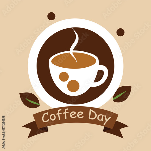 Simple Coffee Day Celebration with Steaming Cup and Beans