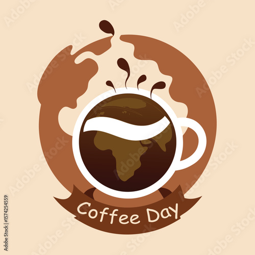 Global Coffee Day Celebration with Earth and Coffee Cup