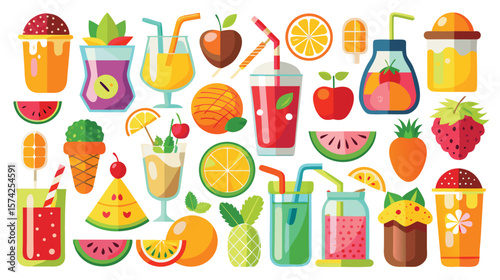 Refreshing Summer Fruit Smoothies and Drinks A Vibrant Collection of  Icons