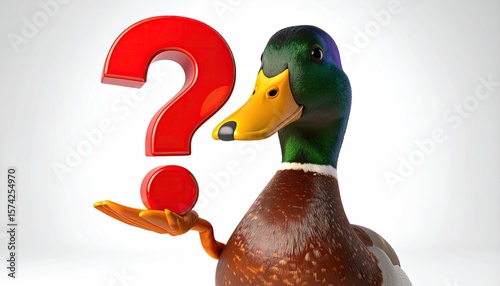 Cartoon duck holding a question mark
