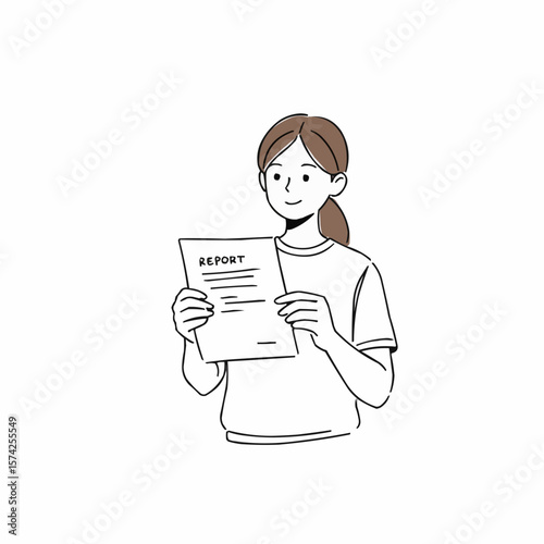 Young girl smiling while holding report card in a simple design  