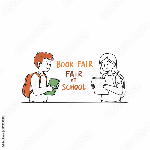 Children engaging in book fair activities at school indoors  