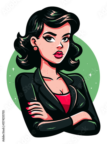Retro Cartoon Woman with Stylish Hair and Confident Expression