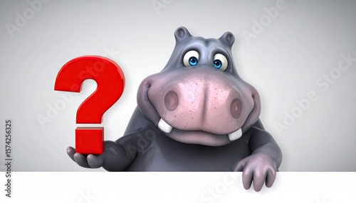 Cartoon hippo holding question mark