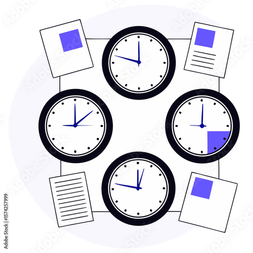 Team Working Across Time Zones with Analog Clocks