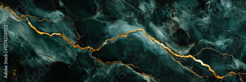 Elegant emerald green marble texture with striking gold veins and rich, glossy mineral patterns, luxury stone background