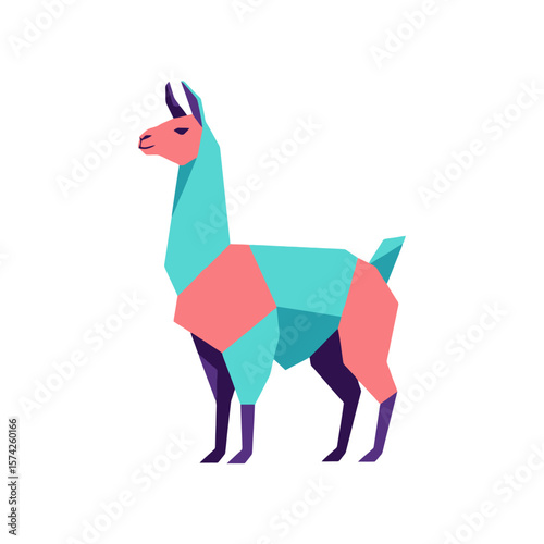 Geometric Llama Illustration on White Background
