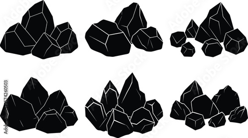 Vector art of a collection of black coal piles isolated on a transparent background