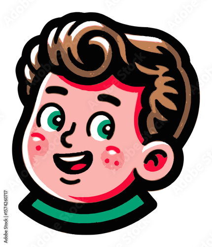 Cheerful Cartoon Boy with Thoughtful Expression and Colorful Background Design