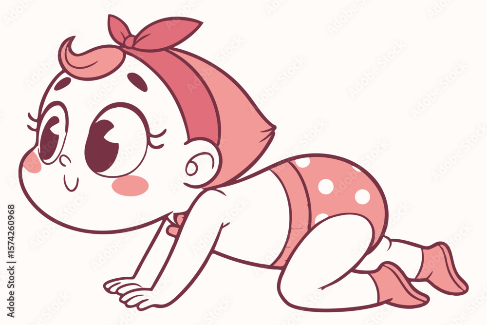 Obraz premium Vector cute Baby Girl cartoon character crawling happily with a curious expression isolated on white background