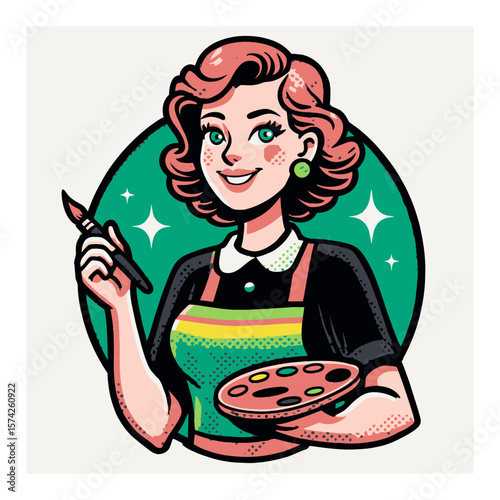 Cartoon Artist Holding Palette with Brush and Paint in Colorful Style