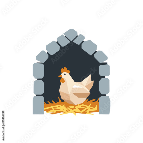 Geometric Chicken Coop: Farm Animal Illustration