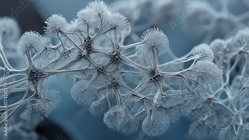 Microscopic view of fungal hyphae network, organic fractal pattern, natural microbiological texture, background mockup, microbiology lab test, biodiversity concept
