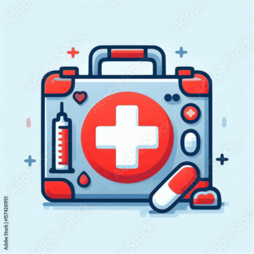 First aid kit icon with red cross

