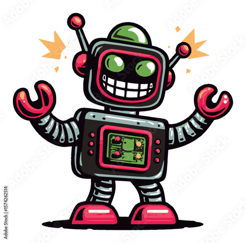 Cheerful Cartoon Robot Character with Joyful Expression and Vibrant Colors