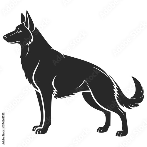 Black German Shepherd Dog Silhouette White Background