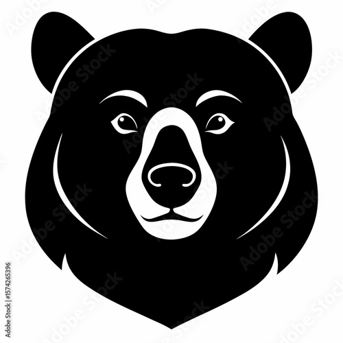 Bear head Silhouette – Kamchatka Brown Bear Head Silhouette on White Background – Russian Wildlife Vector