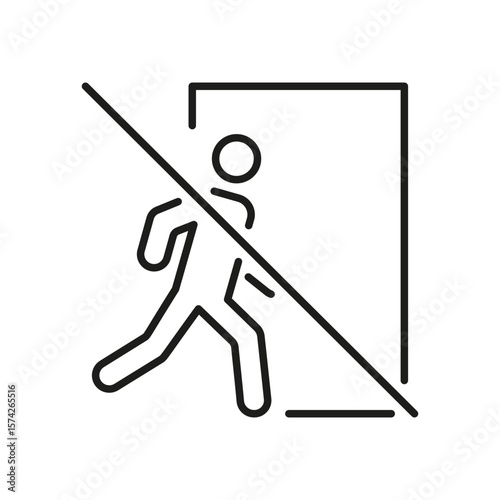 Person Exiting Door Prohibited Line Icon. No Entry, Restricted Access, And Unauthorized Exit Warning Outline Symbol. Safety And Security Signage. Editable Stroke. Isolated Vector Illustration