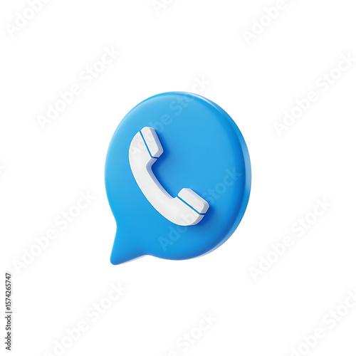 Blue Phone Icon in Speech Bubble on Transparent Background