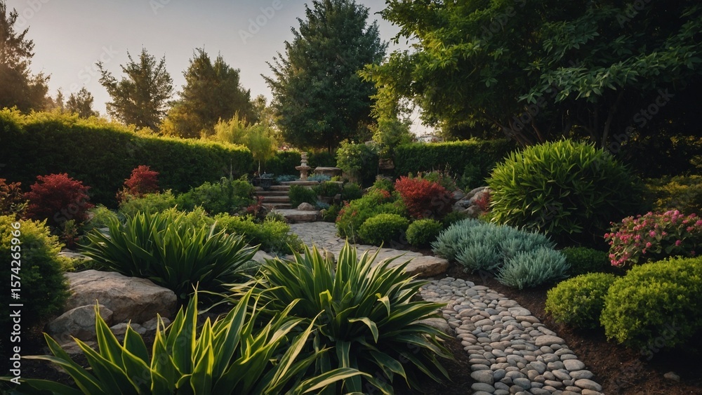 Naklejka premium beautiful landscaping with beautiful plants