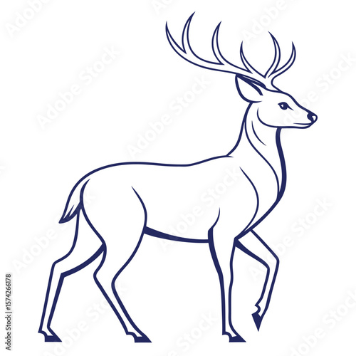 Dark Blue Deer Silhouette Vector White Background illustration 1