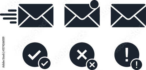 Various email icons showing send notification and status on white background