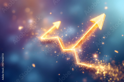 Sparkling Golden Upward Arrow Trend Growth Success and Achievement