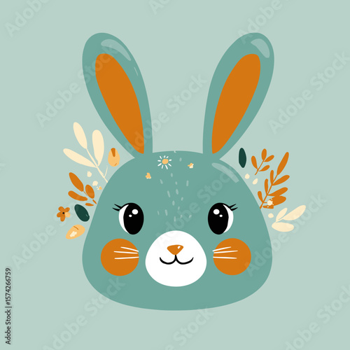 cute easter bunny face vector logo, illustration