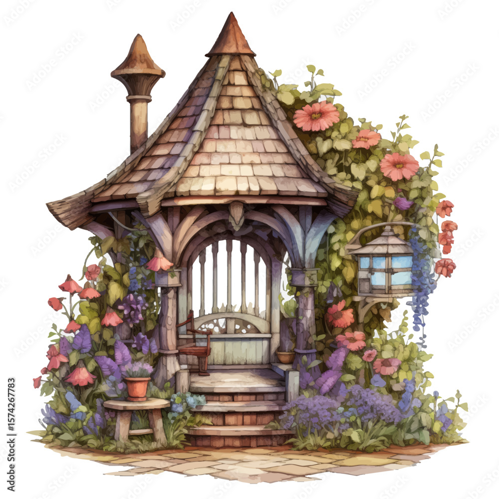Fototapeta premium wooden house with flowers
