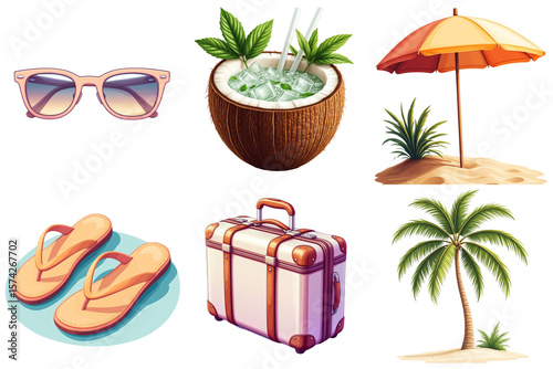 Summer Vacation Items Collage – Beach Holiday Social Media Template