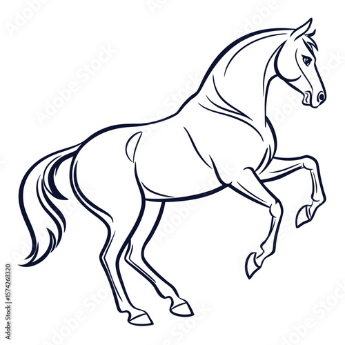 Hand Drawn Dark Blue Horse Outline White Background Rearing