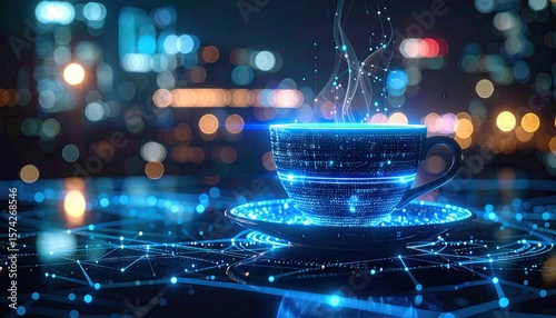 Futuristic cup of glowing coffee
