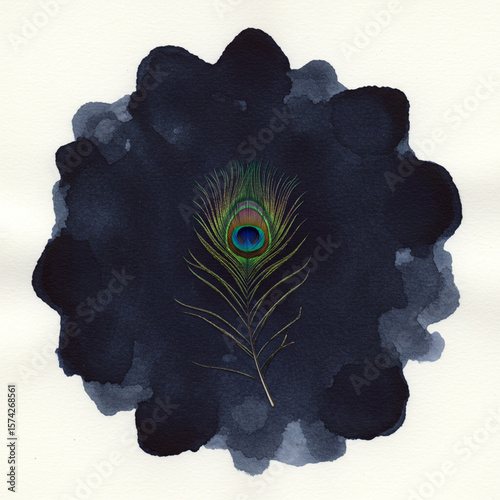 Vivid Peacock Feather on Da...