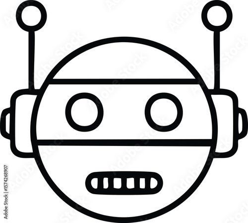 Vector Minimalist Robot Head with Circular Visor, Antennae, and Cartoon Retro-Futuristic Style