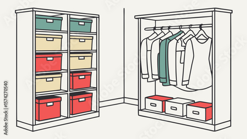 Minimalist Closet Organization with Colorful Storage Bins