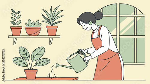 Woman Nurturing Indoor Plants in Cozy Home Setting
