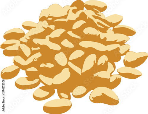 Pale yellow bean pile silhouette isolated on black background close up shot of dry beans heap