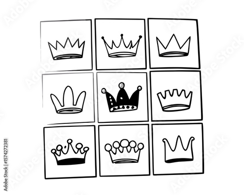 A simple hand drawn illustration of a crown above a grid with dots and lines on a black background representing a conceptual design or plan