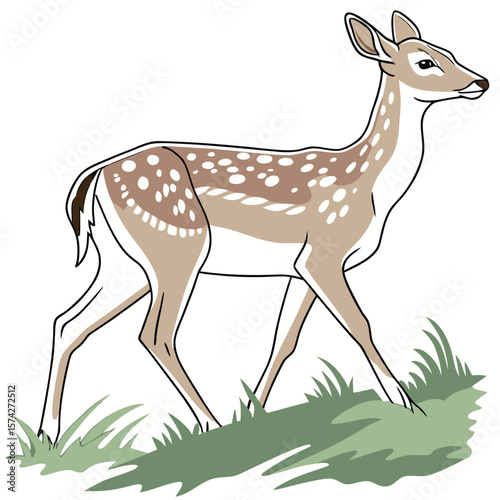 Hand Painted Whitetailed Deer Tan Beige Spots Green Grass