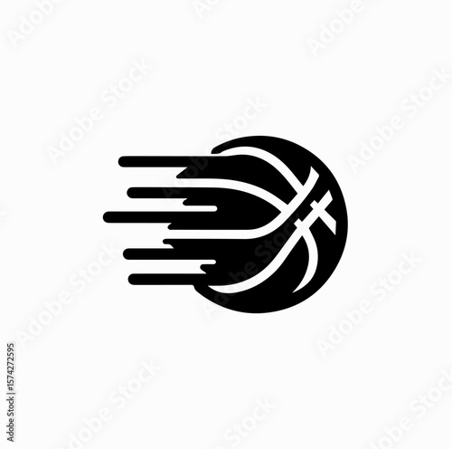 Minimalistic Black Basketball Logo – Fast Shot Through Hoop on White Background